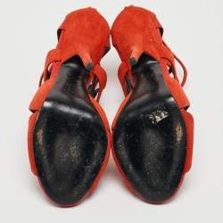 مملوكة مسبقًا Giuseppe Zanotti Rust Orange Suede Cut Out Cage Sandals Size 40.5