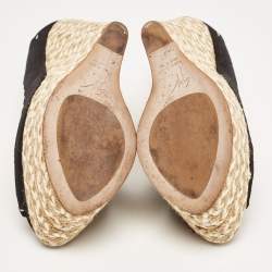 Pre Owned Giuseppe Zanotti Black Suede Espadrille Wedge Ankle Strap Peep Toe Pumps Size 40