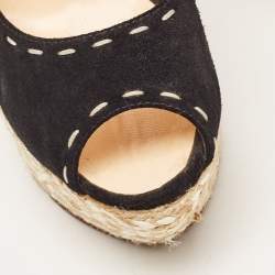 Pre Owned Giuseppe Zanotti Black Suede Espadrille Wedge Ankle Strap Peep Toe Pumps Size 40