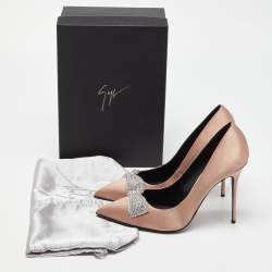 Pre Owned Giuseppe Zanotti Pink Satin and Leather Crystals Embellished Lucrezia Pumps Size 41