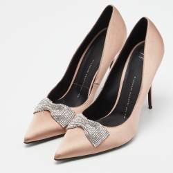 Pre Owned Giuseppe Zanotti Pink Satin and Leather Crystals Embellished Lucrezia Pumps Size 41