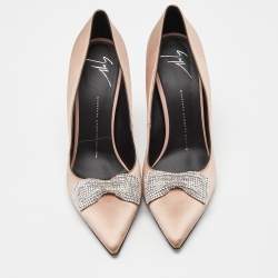 Pre Owned Giuseppe Zanotti Pink Satin and Leather Crystals Embellished Lucrezia Pumps Size 41