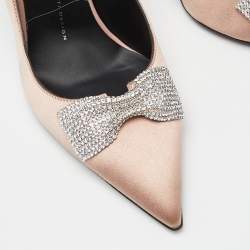 Pre Owned Giuseppe Zanotti Pink Satin and Leather Crystals Embellished Lucrezia Pumps Size 41