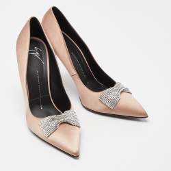 Pre Owned Giuseppe Zanotti Pink Satin and Leather Crystals Embellished Lucrezia Pumps Size 41