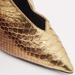 Pre Owned Giuseppe Zanotti Metallic Golden Python Embossed Leather Slingback Pumps Size 39