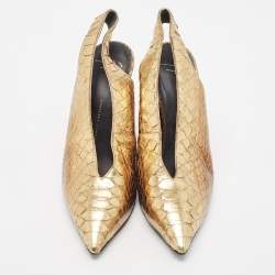 Giuseppe Zanotti Metallic Golden Python Embossed Leather Slingback Pumps Size 39