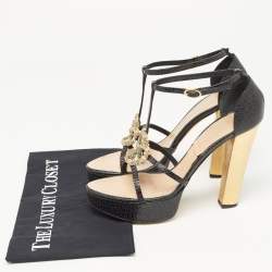 Giuseppe Zanotti Black Croc Embossed Embellished Ankle Strap Sandals Size 39.5
