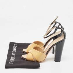 Pre Owned Giuseppe Zanotti Beige/Black Patent Leather Cross Strap Open Toe Sandals Size 36