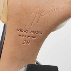 Pre Owned Giuseppe Zanotti Beige/Black Patent Leather Cross Strap Open Toe Sandals Size 36