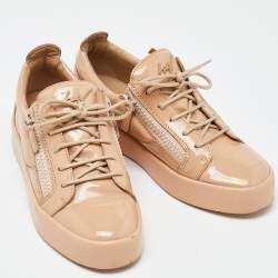 مملوكة مسبقًا Giuseppe Zanotti Beige Patent Leather Frankie Sneakers Size 40