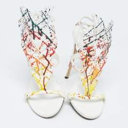 مملوكة مسبقًا Giuseppe Zanotti White Leather Embellished Strappy Sandals Size 41