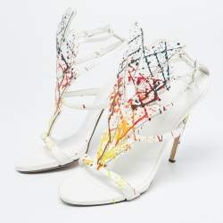 مملوكة مسبقًا Giuseppe Zanotti White Leather Embellished Strappy Sandals Size 41
