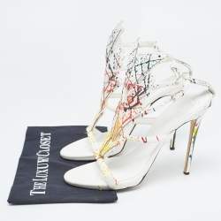 مملوكة مسبقًا Giuseppe Zanotti White Leather Embellished Strappy Sandals Size 41