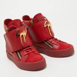 مملوكة مسبقًا Giuseppe Zanotti Red Suede And Leather Double Zip High Top Sneakers Size 36