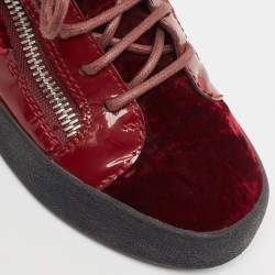Giuseppe Zanotti Burgundy Velvet and Patent Frankie High Top Sneakers Size 37