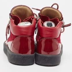 Giuseppe Zanotti Burgundy Velvet and Patent Frankie High Top Sneakers Size 37