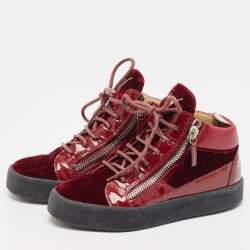 Giuseppe Zanotti Burgundy Velvet and Patent Frankie High Top Sneakers Size 37