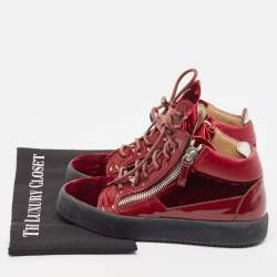 Giuseppe Zanotti Burgundy Velvet and Patent Frankie High Top Sneakers Size 37