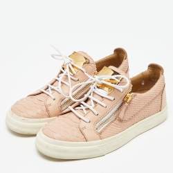 Giuseppe Zanotti Pink Python Embossed Leather Gail Low Top Sneakers Size 38.5