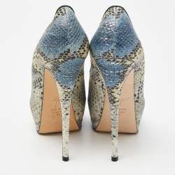 Giuseppe Zanotti Tricolor Embossed Python Sharon Peep Toe Pumps Size 38