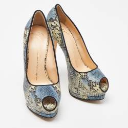 Giuseppe Zanotti Tricolor Embossed Python Sharon Peep Toe Pumps Size 38