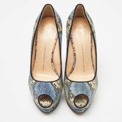 Giuseppe Zanotti Tricolor Embossed Python Sharon Peep Toe Pumps Size 38