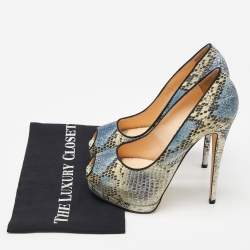Giuseppe Zanotti Tricolor Embossed Python Sharon Peep Toe Pumps Size 38