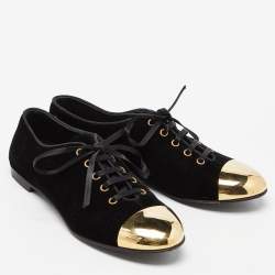 Pre Owned Giuseppe Zanotti Black Velvet Metal Cap Toe Oxfords Size 38