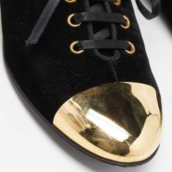 Pre Owned Giuseppe Zanotti Black Velvet Metal Cap Toe Oxfords Size 38