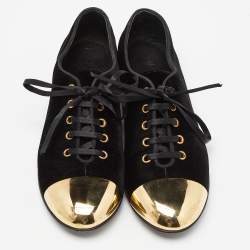 Pre Owned Giuseppe Zanotti Black Velvet Metal Cap Toe Oxfords Size 38