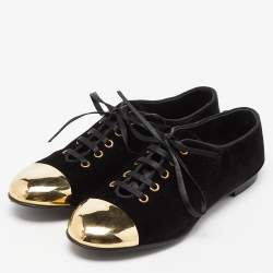 Pre Owned Giuseppe Zanotti Black Velvet Metal Cap Toe Oxfords Size 38