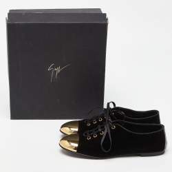 Pre Owned Giuseppe Zanotti Black Velvet Metal Cap Toe Oxfords Size 38