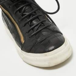 Giuseppe Zanotti Black Croc Embossed Leather High Top Sneakers Size 35.5