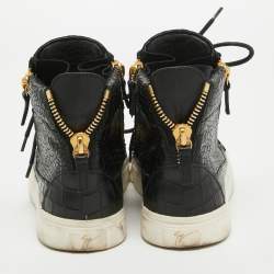 Giuseppe Zanotti Black Croc Embossed Leather High Top Sneakers Size 35.5