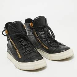 Giuseppe Zanotti Black Croc Embossed Leather High Top Sneakers Size 35.5