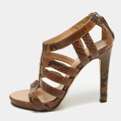 Giuseppe Zanotti Brown/Black Embossed Snakeskin Strappy Sandals Size 38