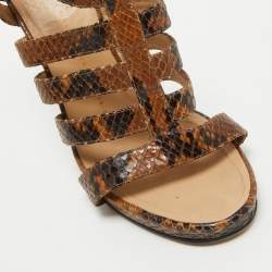 Giuseppe Zanotti Brown/Black Embossed Snakeskin Strappy Sandals Size 38
