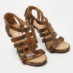 Giuseppe Zanotti Brown/Black Embossed Snakeskin Strappy Sandals Size 38