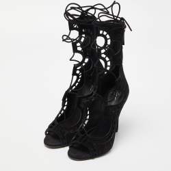 Giuseppe Zanotti Black Suede Cut Out Strappy High Peep Toe Sandals Size 37