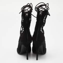 Giuseppe Zanotti Black Suede Cut Out Strappy High Peep Toe Sandals Size 37