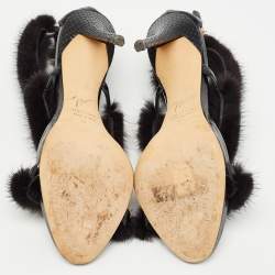 Pre Owned Giuseppe Zanotti Black Croc Embossed and Fur Harmony Ankle Strap Sandals Size 38