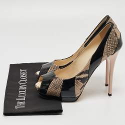 Giuseppe Zanotti Tricolor Embossed Python and Patent Leather Platform Peep Toe Pumps Size 40