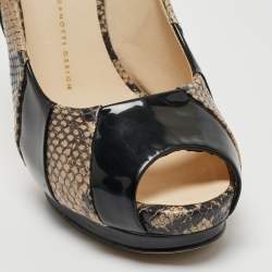 Giuseppe Zanotti Tricolor Embossed Python and Patent Leather Platform Peep Toe Pumps Size 40