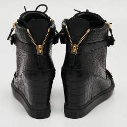 Pre Owned Giuseppe Zanotti Black Croc Embossed Leather Lorenz Wadge Sneakers Size 41