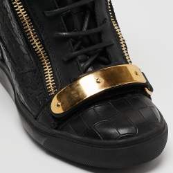 Pre Owned Giuseppe Zanotti Black Croc Embossed Leather Lorenz Wadge Sneakers Size 41