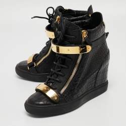 Pre Owned Giuseppe Zanotti Black Croc Embossed Leather Lorenz Wadge Sneakers Size 41