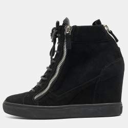 مملوكة مسبقًا Giuseppe Zanotti Black Suede High Top Wedge Sneakers Size 40