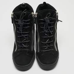 مملوكة مسبقًا Giuseppe Zanotti Black Suede High Top Wedge Sneakers Size 40