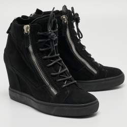مملوكة مسبقًا Giuseppe Zanotti Black Suede High Top Wedge Sneakers Size 40