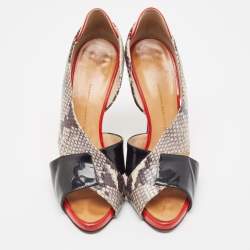 Giuseppe Zanotti Tricolor Embossed Snakeskin and Patent Leather Open Toe D'orsay Pumps Size 40.5